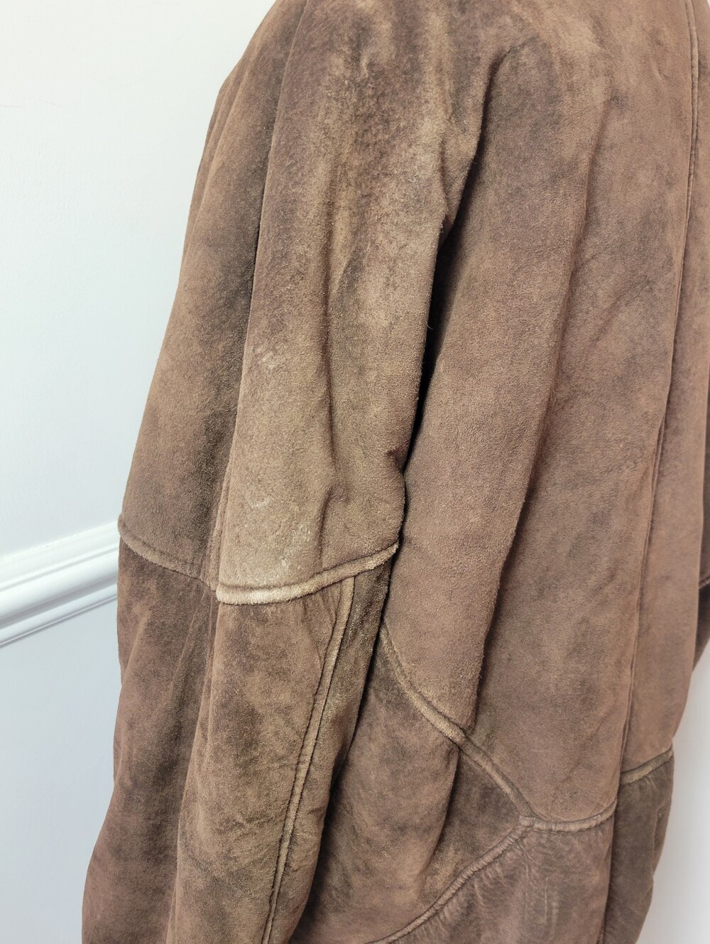 Vintage The Flight Club Brown Suede Faux Fur Oversized Statement Coat M - Picture 6 of 15
